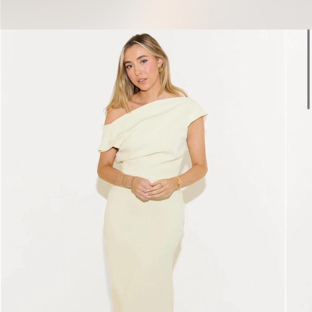 One-Shoulder Cream Midi Dress for Women